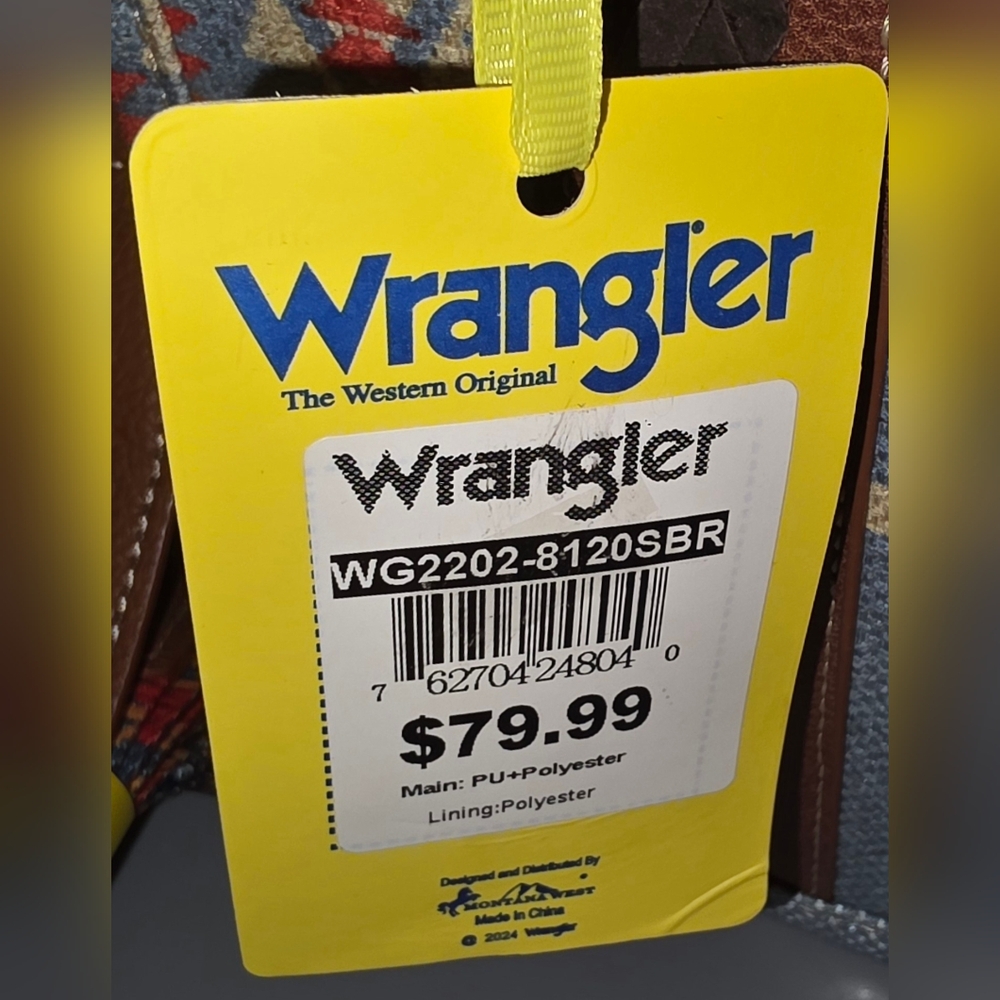Wrangler Blue and Brown Geometric Tote Bag W/Matching Card Holder - Picture 9 of 11